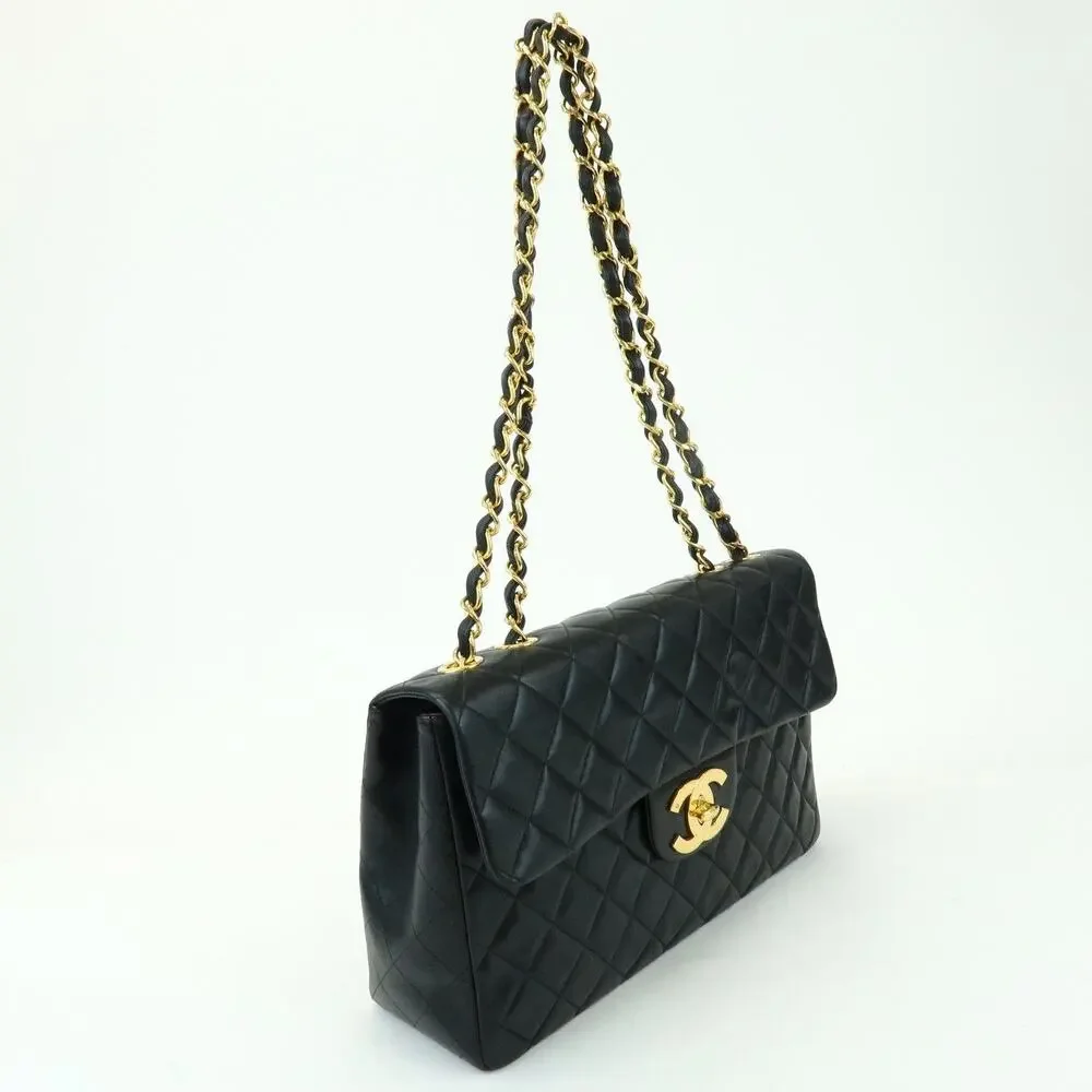 Chanel Jumbo Matelasse 34 Lambskin Leather Flap Bag Black